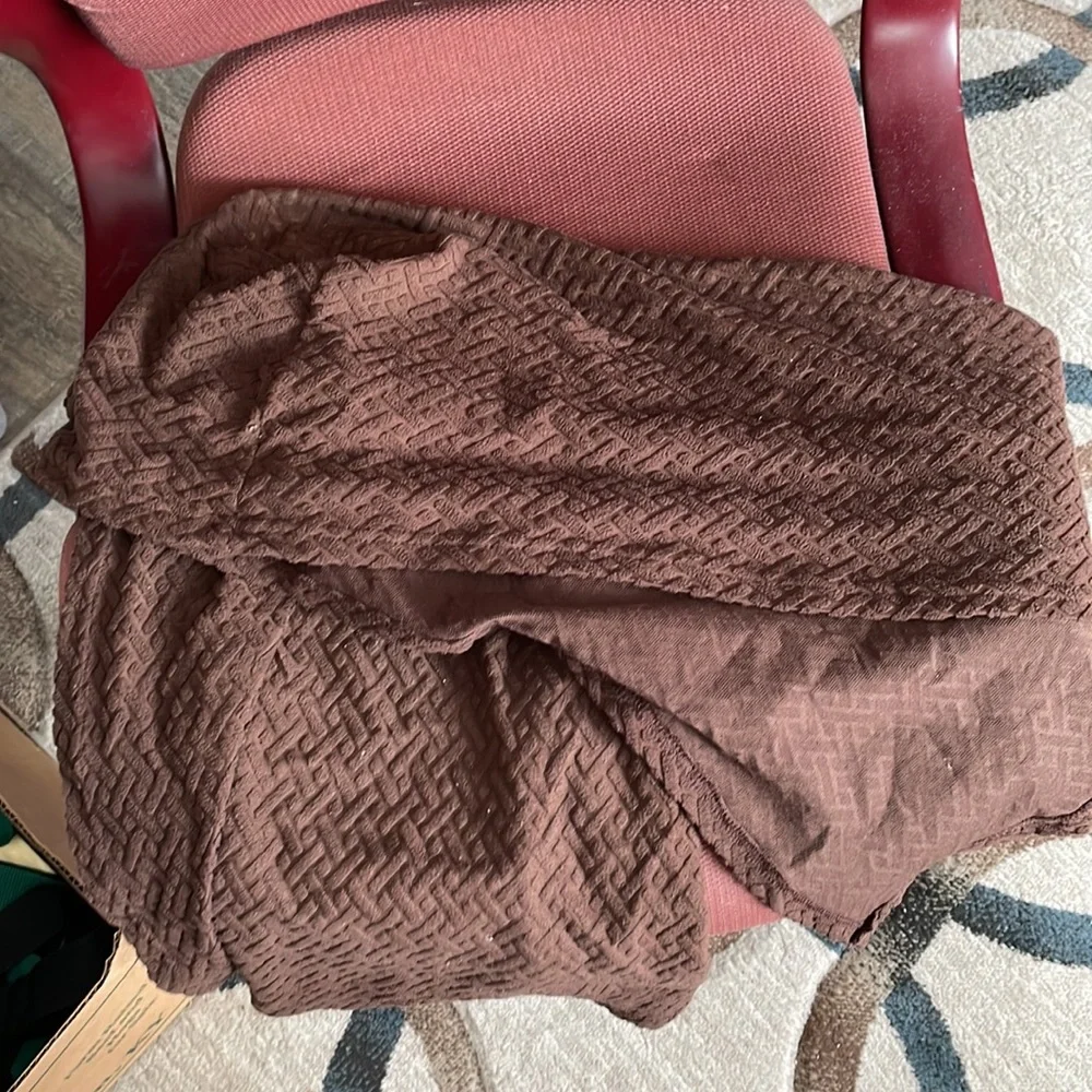 Two brown armchair covers and one striped a chair arm cover MASON ARM PROTECTORS